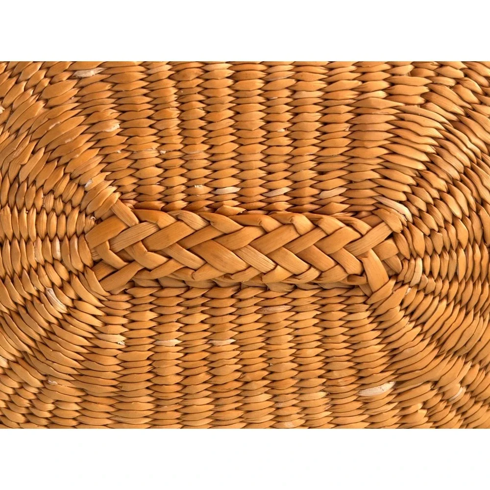 Vintage Oval Woven Wicker Basket with Lid Boho Trinket Box Natural Storage